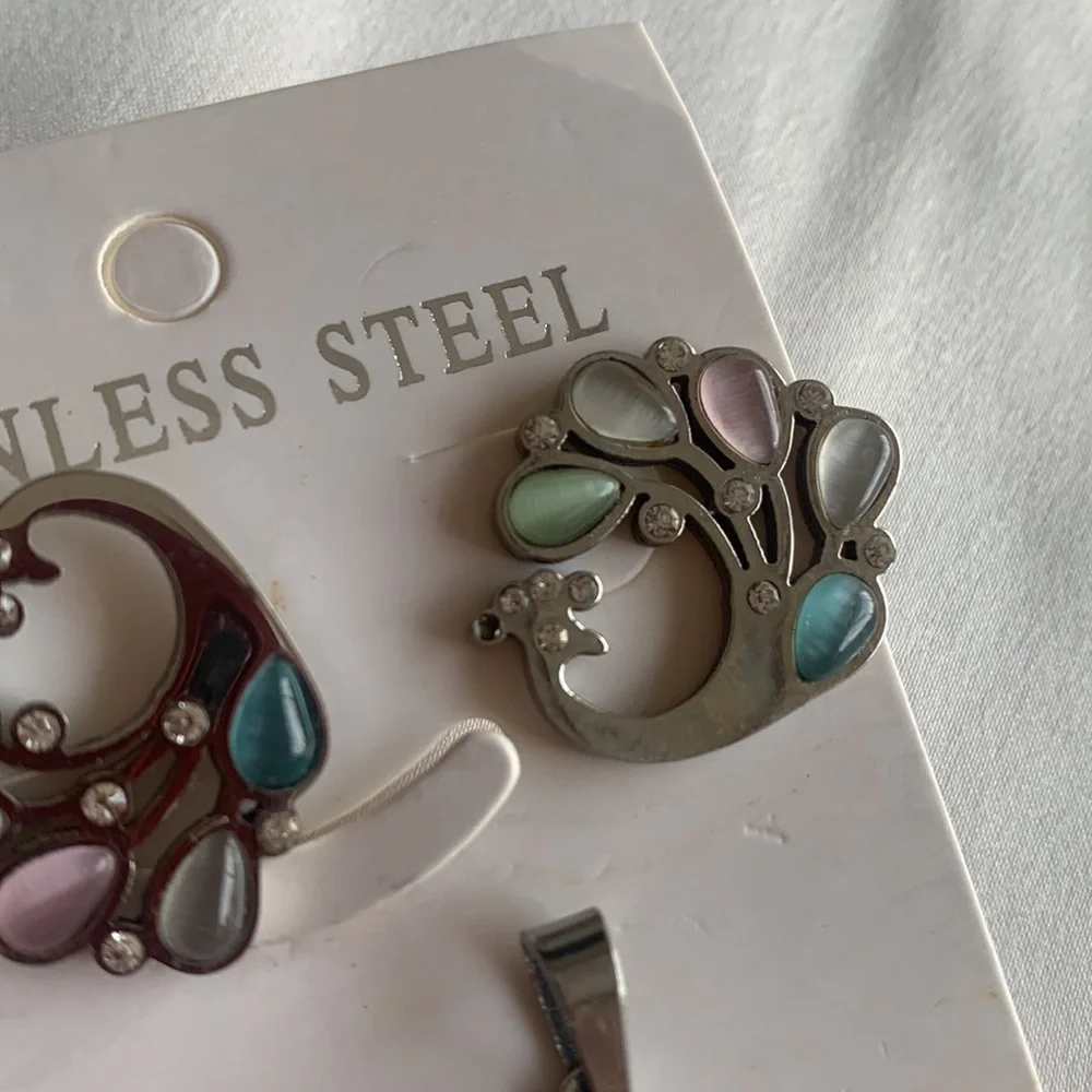 Stainless steel earrings and pendant set - Picture 3 of 4